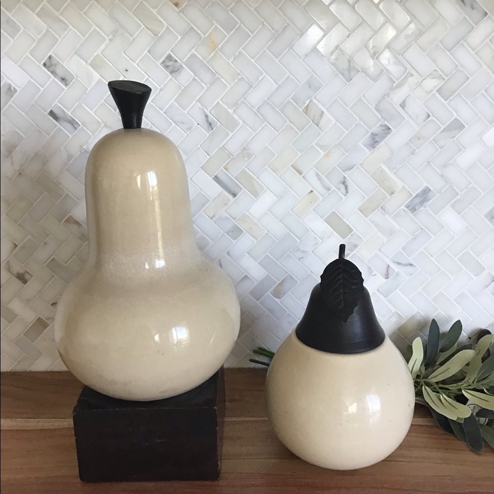 Two Decorative Glass Pear Fruits